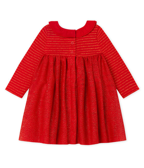 Langärmeliges Babykleid aus Materialmix für Mädchen rot TERKUIT/gelb OR