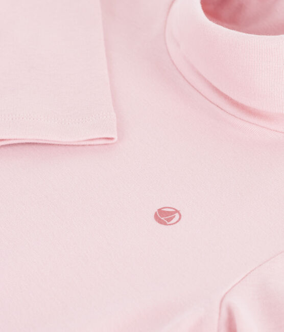 Kinder-Rollkragenshirt aus einfarbiger Baumwolle rosa JOLI