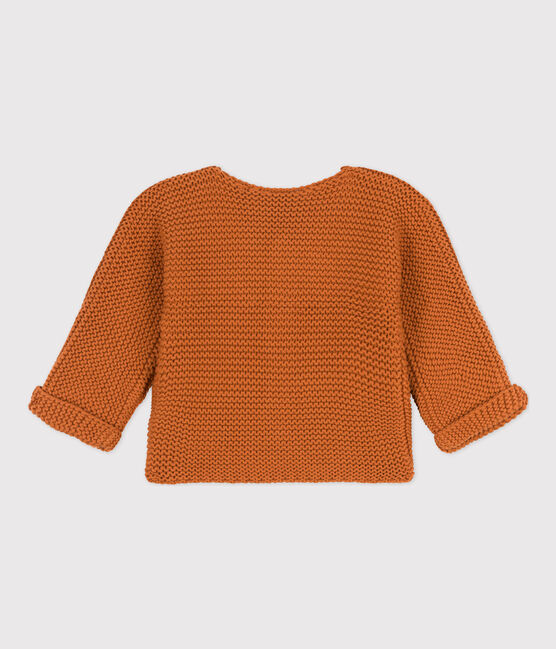 Baby-Cardigan kraus rechts gestrickt aus Baumwolle braun ECUREUIL