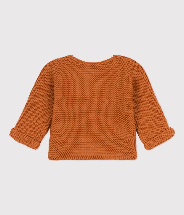 Baby-Cardigan kraus rechts gestrickt aus Baumwolle braun