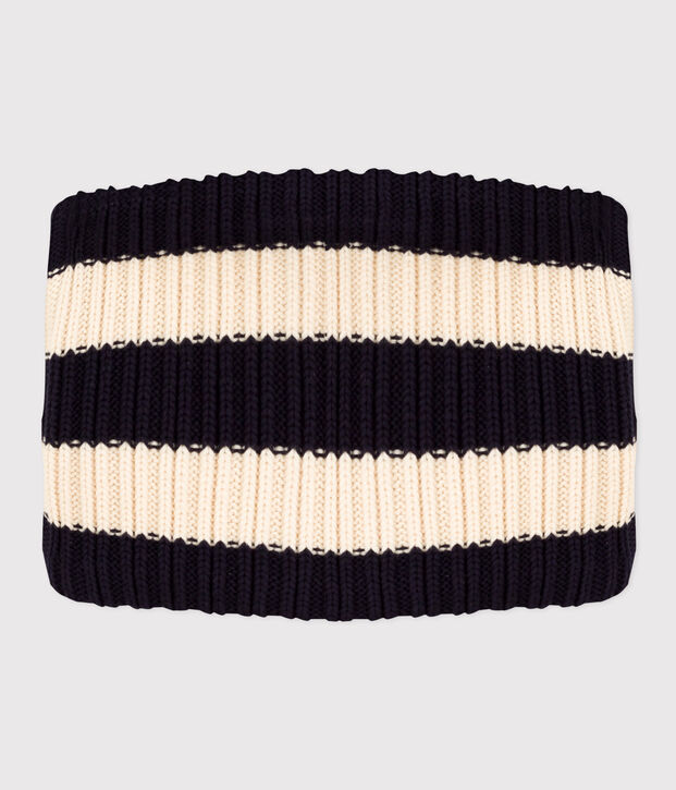 Kinder-Schlauchschal aus Strick mit Fleece-Futter in Matrosenstreifen blau/naturfarben