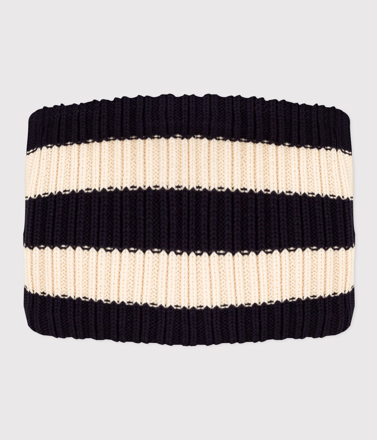 Kinder-Schlauchschal aus Strick mit Fleece-Futter in Matrosenstreifen blau/naturfarben