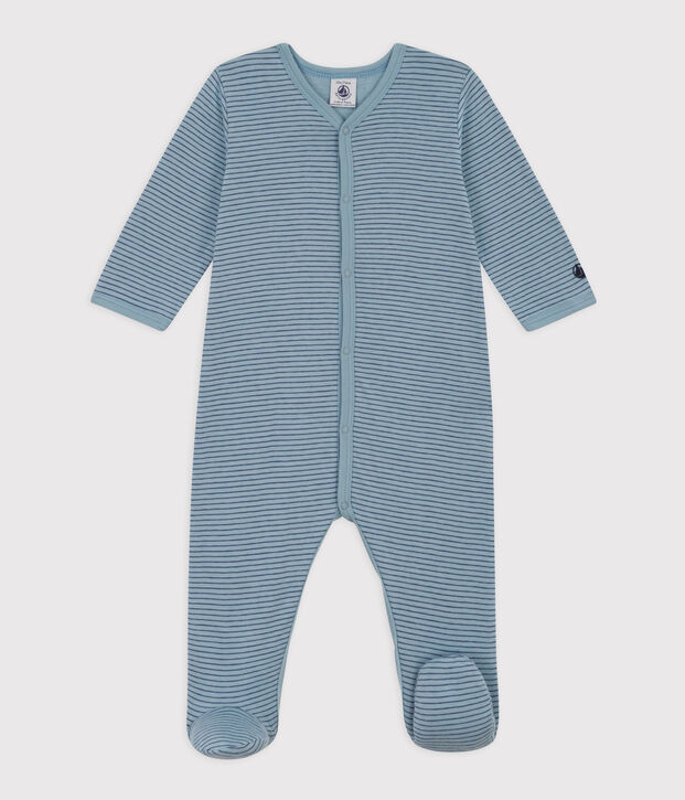Gestreifter Strampler aus Doppeljersey blau/blau/blau