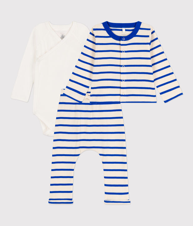 Baby-Set aus Baumwolle mit Marinestreifen naturfarben/blau