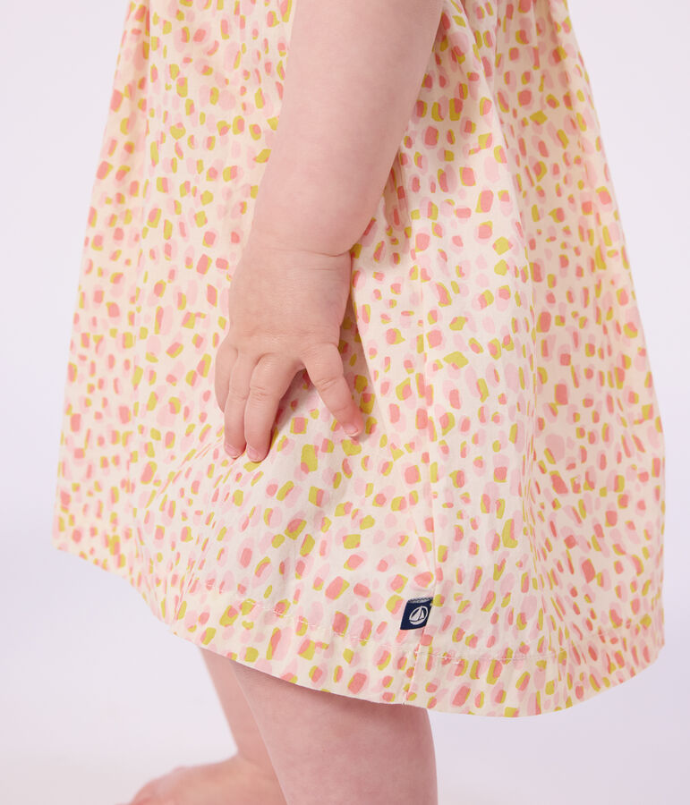 &Auml;rmelloses Baby-Kleid aus gemusterter Baumwolle weiss/vielfarbig