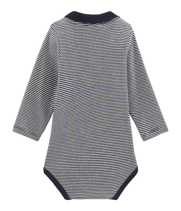 Lang&auml;rmliger Baby-Body mit Polokragen f&uuml;r Jungen blau/weiss