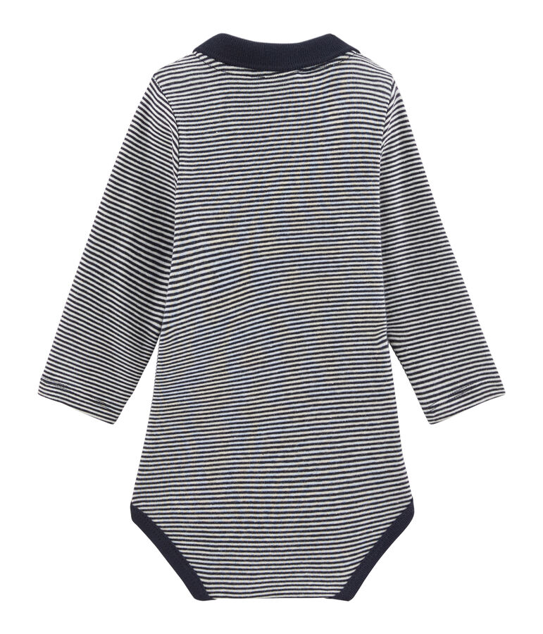 Lang&auml;rmliger Baby-Body mit Polokragen f&uuml;r Jungen blau/weiss