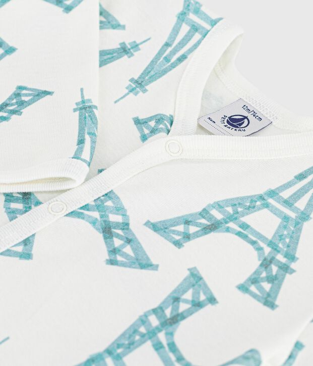 Strampler ohne F&uuml;&szlig;chen aus Baumwolle mit Eiffelturm weiss/gr&uuml;n