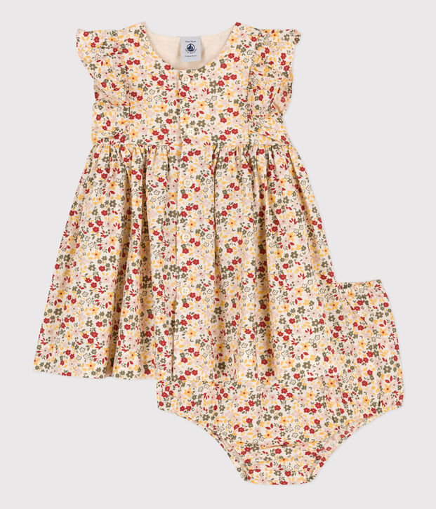 &Auml;rmelloses Baby-Kleid und Bloomers aus Popeline naturfarben/vielfarbig