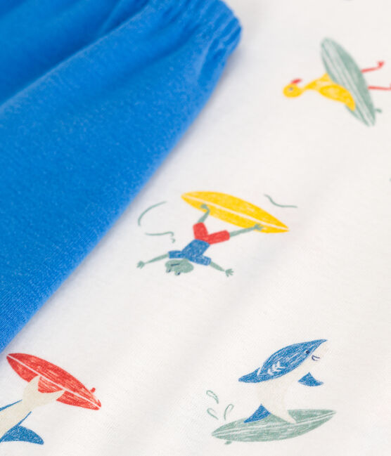 Kinder-Kurzpyjama aus Baumwolle mit Surfmotiv weiss MARSHMALLOW/weiss MULTICO