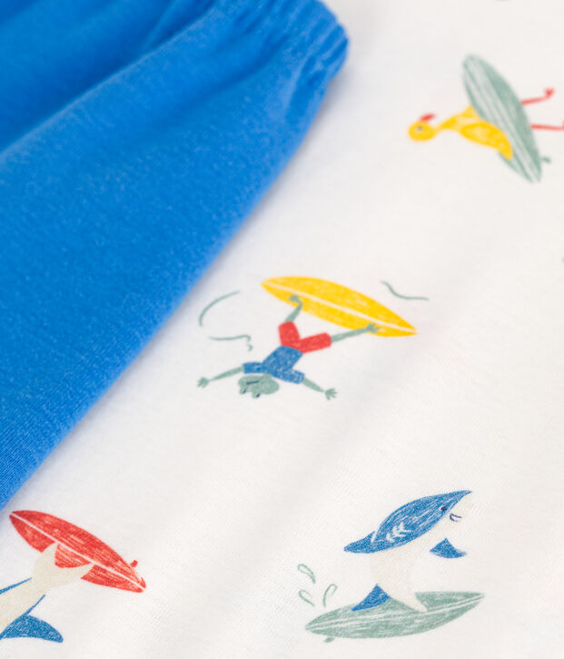 Kinder-Kurzpyjama aus Baumwolle mit Surfmotiv weiss/vielfarbig