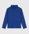 Kinder-Rollkragenshirt aus einfarbiger Baumwolle blau
