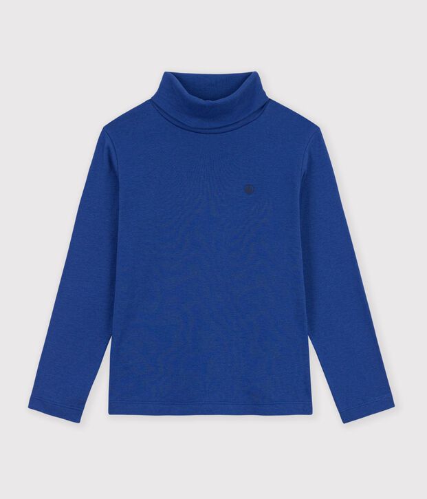 Kinder-Rollkragenshirt aus einfarbiger Baumwolle blau