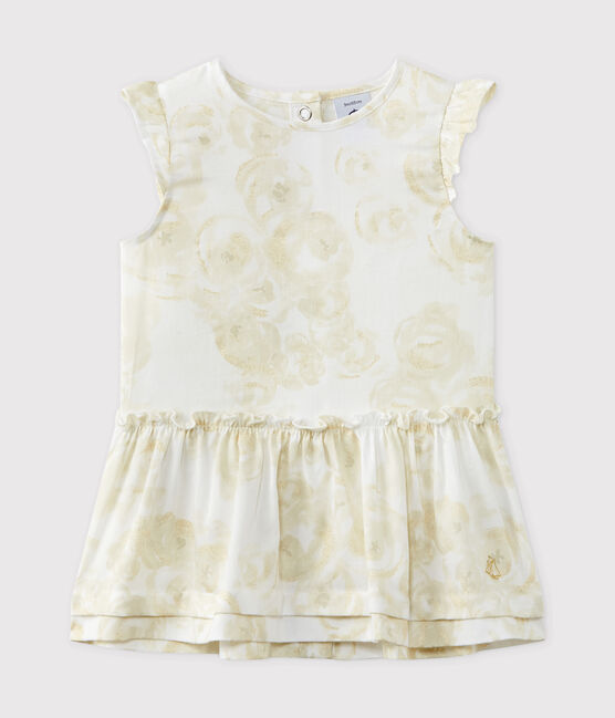 Baby-Mädchen-Kleid aus Baumwollvoile mit Print weiss MARSHMALLOW/weiss MULTICO