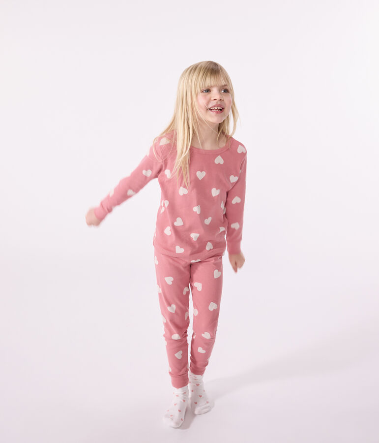 Kinder-Pyjama aus Baumwolle mit Herzmotiv rosa/weiss