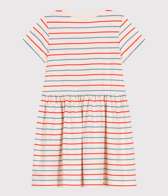 Kurzärmeliges Kinder-Kleid aus Baumwolle mit Streifen und Herzmotiv weiss AVALANCHE/ MULTICO