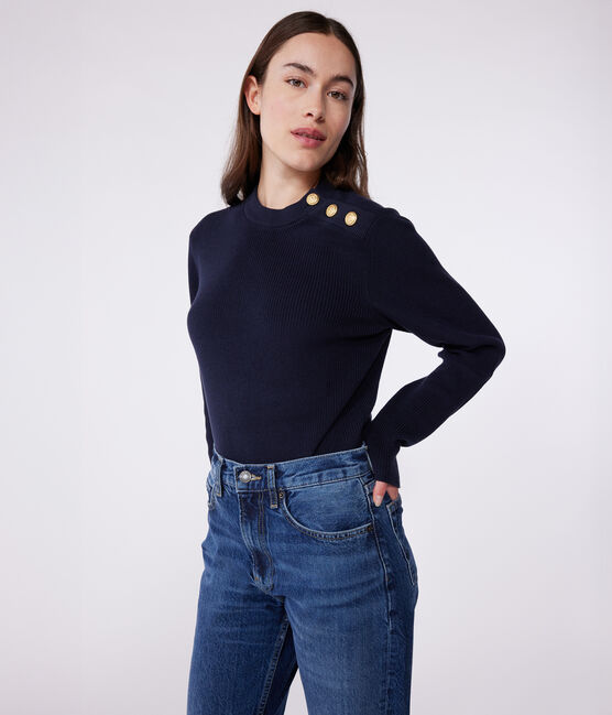 Damen-Marinepullover aus einfarbiger Baumwolle  blau SMOKING