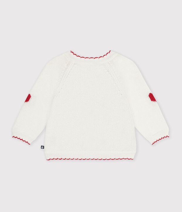 Baby-Cardigan aus Woll- und Baumwollstrick mit Jacquardmuster weiss/rot