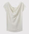 Damen-T-Shirt mit Wasserfall-Ausschnitt aus irisierendem Leinen weiss LAIT/gelb OR