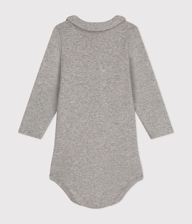 Lang&auml;rmeliger Baby-Body aus Baumwolle mit Kragen grau