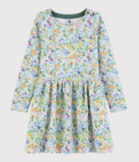 Langärmeliges Kinder-Kleid aus Doppeljersey für Mädchen grau POUSSIERE/weiss MULTICO