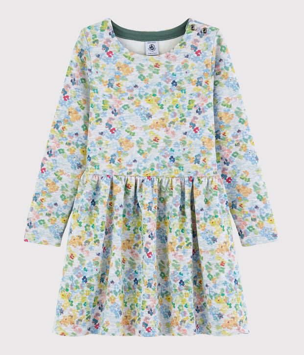 Lang&auml;rmeliges Kinder-Kleid aus Doppeljersey f&uuml;r M&auml;dchen grau/vielfarbig