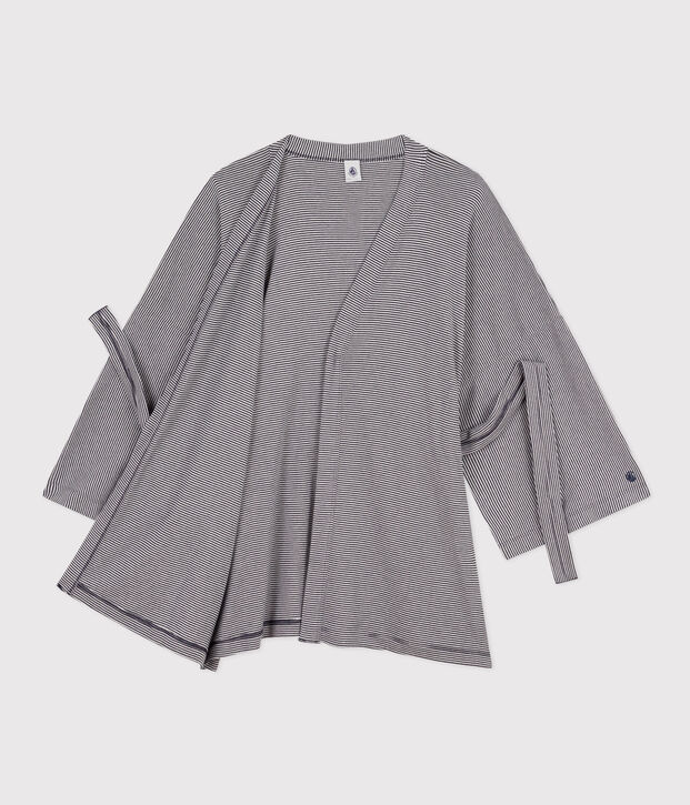 Gestreifter Kimono f&uuml;r Damen blau/weiss