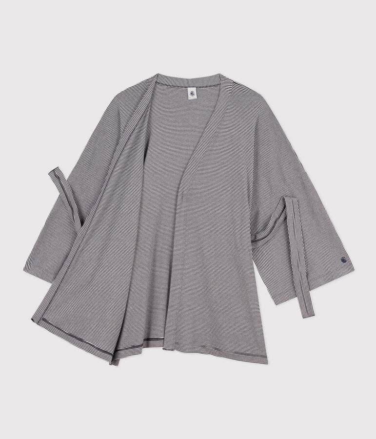 Gestreifter Kimono f&uuml;r Damen blau/weiss