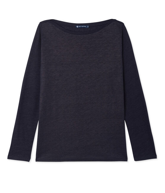 Damen-Langarmshirt aus beschichtetem Leinen blau SMOKING/blau BRILLANT