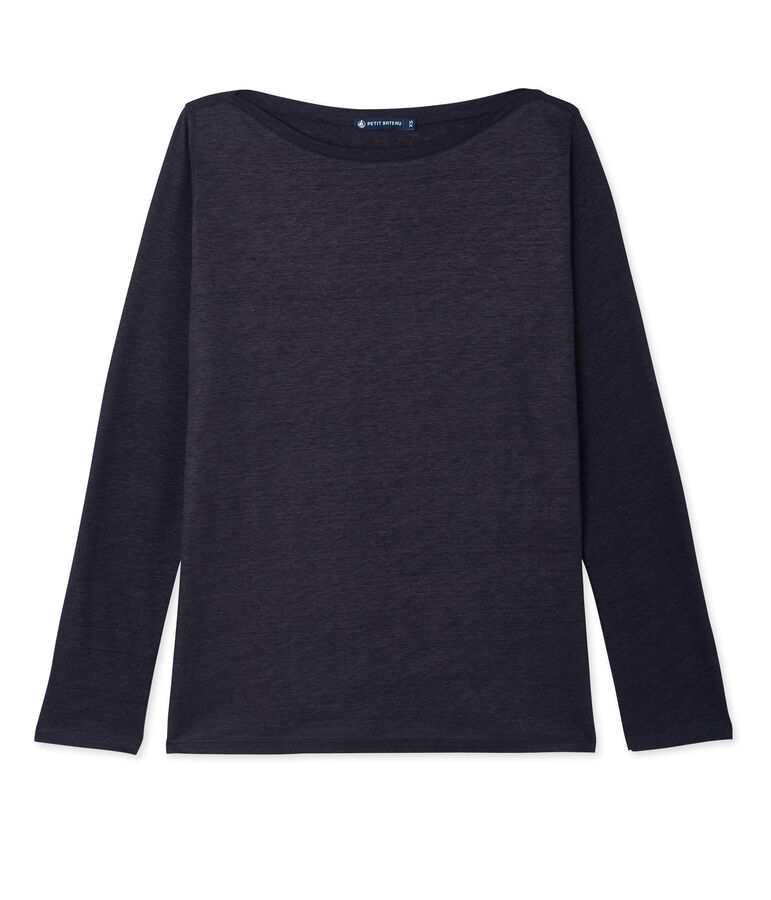 Damen-Langarmshirt aus beschichtetem Leinen blau/blau