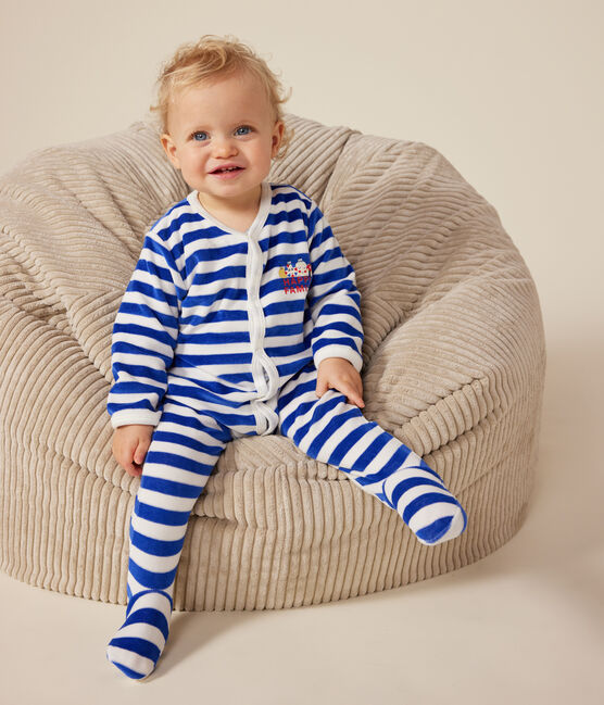 Strampler aus Nicki mit Weihnachtsmotiven blau CALVIN/ MARSHMALLOW