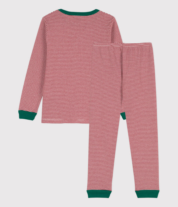 Kinderpyjama aus Baumwolle mit Ringelstreifen rot/weiss