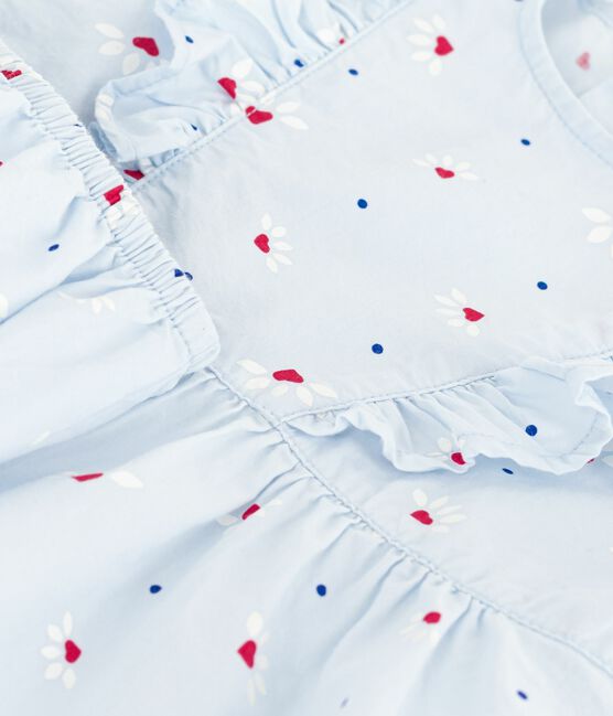Kurzärmeliges Babykleid aus Baumwolle und dazu passender Bloomer blau FRAICHEUR/weiss MULTICO
