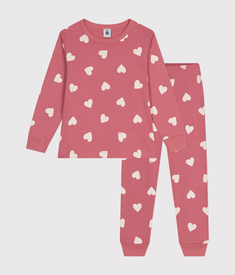 Kinder-Pyjama aus Baumwolle mit Herzmotiv rosa/weiss