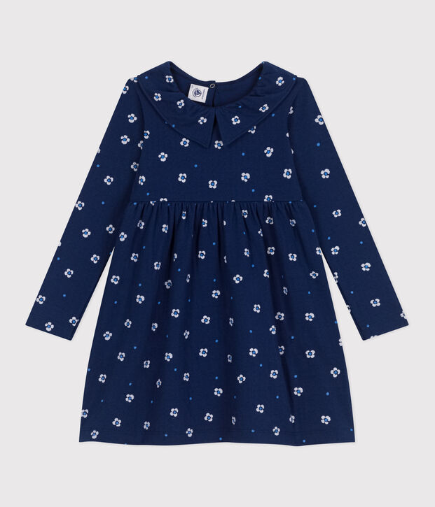Lang&auml;rmeliges Kinder-Kleid aus Baumwolle mit Blumenmuster blau/vielfarbig