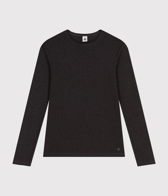 Langärmeliges Damen-T-Shirt "L'Iconique" mit Mäusezähnchenkante aus einfarbigem Rippstrick grau CITY CHINE