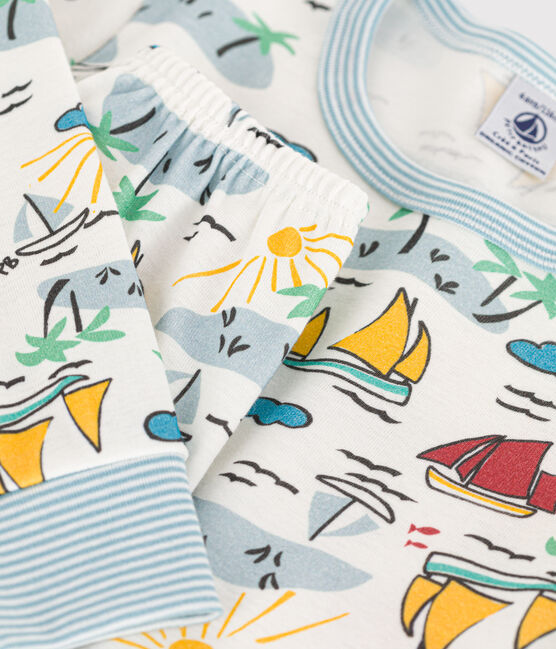 Kinderpyjama für Entdecker aus Baumwolle weiss MARSHMALLOW/weiss MULTICO