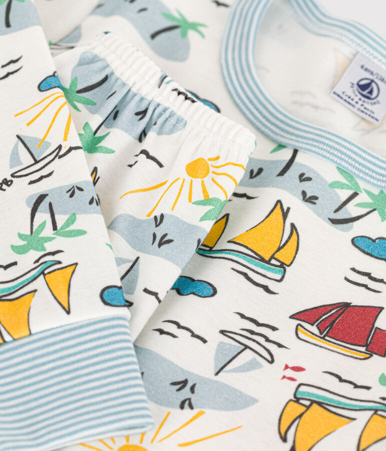 Kinderpyjama f&uuml;r Entdecker aus Baumwolle weiss/vielfarbig