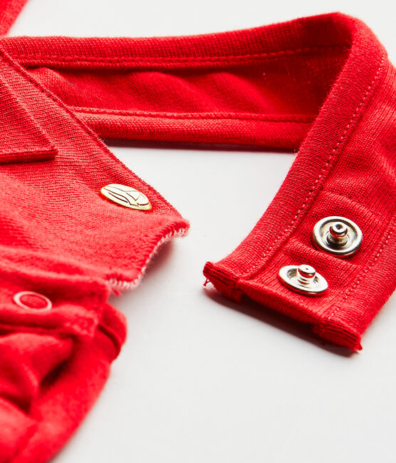 Kurze Baby-Mädchen-Latzhose aus schwerem Jersey rot TERKUIT