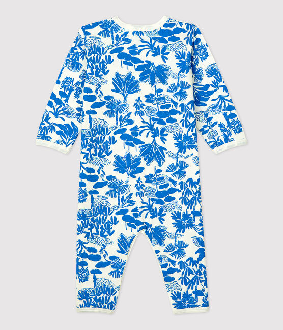 Baby-Strampler ohne Füße aus Baumwolle mit Pflanzenmuster weiss MARSHMALLOW/blau BRASIER