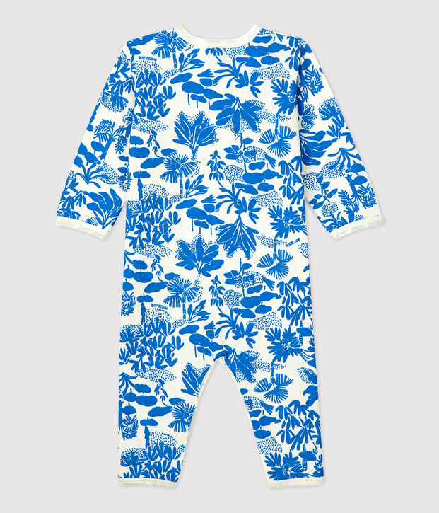 Baby-Strampler ohne F&uuml;&szlig;e aus Baumwolle mit Pflanzenmuster weiss/blau