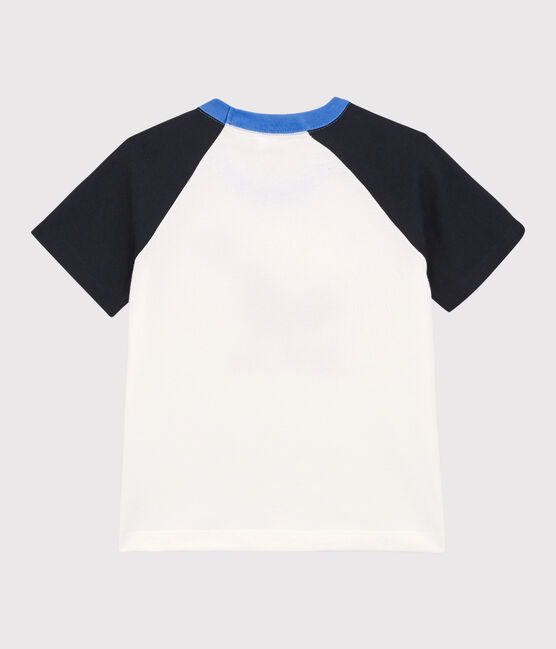 Kurzärmeliges T-Shirt für Jungen weiss MARSHMALLOW/blau SMOKING