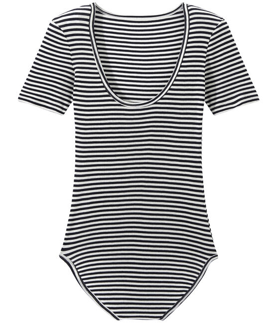 Damen-Body aus hauchzarter Baumwolle blau SMOKING/weiss LAIT