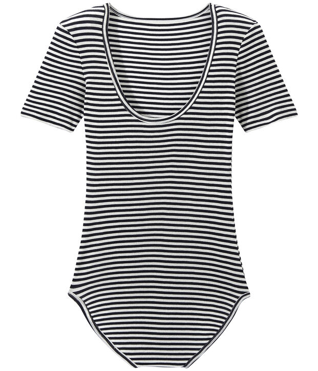 Damen-Body aus hauchzarter Baumwolle blau/weiss