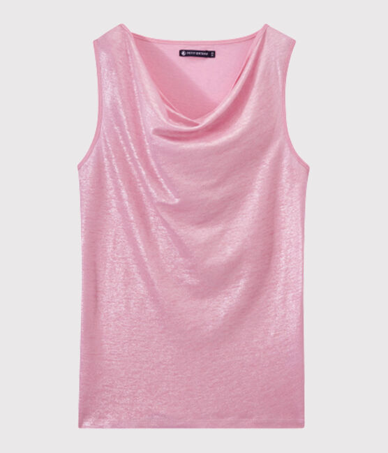 Damen-Top aus irisierendem Leinen rosa BABYLONE/grau ARGENT