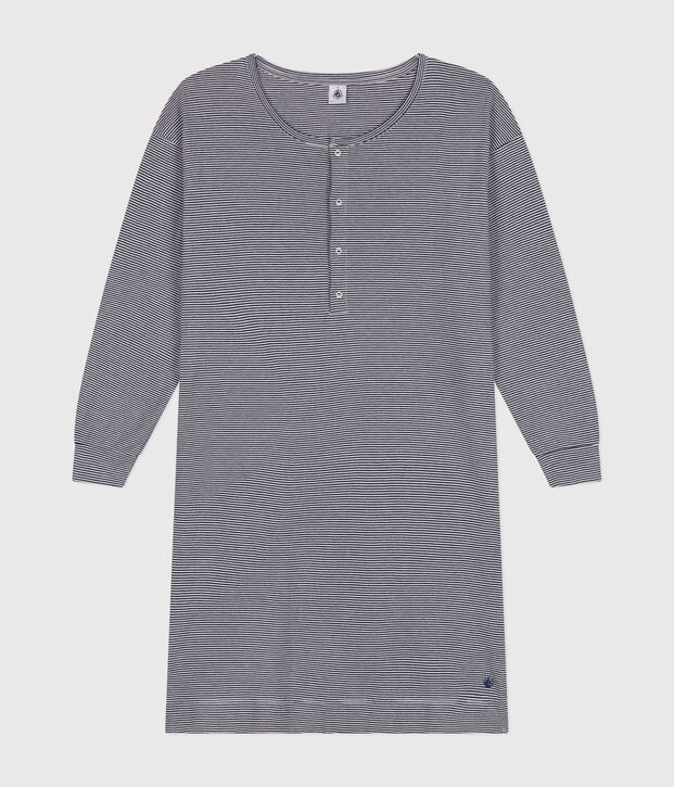 Damen-Nachthemd aus gestreifter Baumwolle blau/weiss