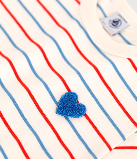 Kurzärmeliges Kinder-T-Shirt aus Baumwolle mit Streifen und Herz weiss AVALANCHE/ MULTICO