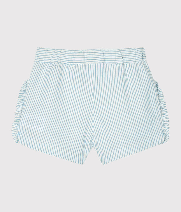 Baby-Shorts f&uuml;r M&auml;dchen aus Seersucker weiss/blau