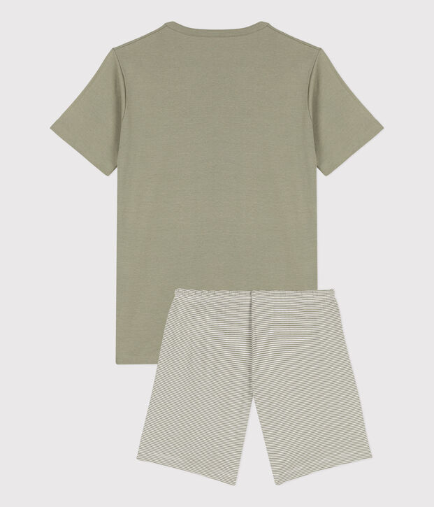 Kinder-Kurzpyjama aus Baumwolle mit Ringelstreifen f&uuml;r Jungen gr&uuml;n/weiss