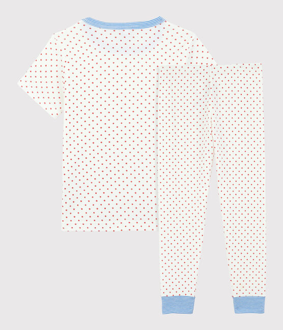 Kurzärmeliger Kinderpyjama aus Bio-Baumwolle mit roten Sternen für Jungen weiss MARSHMALLOW/rot PEPS